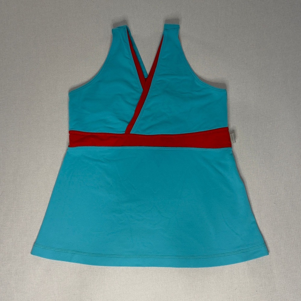 Lululemon Deep V Tank Turquoise Red Colourblock Racerback Yoga Top - Picture 2 of 10